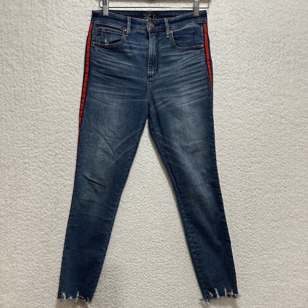 Abercrombie &‎ Fitch Simone High Rise Ankle Jeans Size 28 Side Stripe Denim Blue